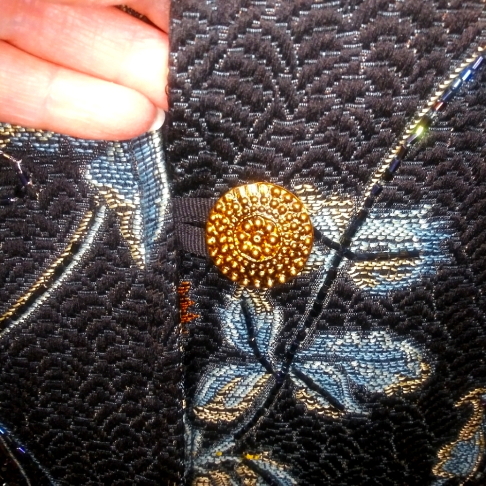 Indigo Moon Boho Beaded & Sequinned Black/Multi Long Floral Brocade Coat - Picture 5 of 12